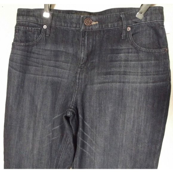 Express Size 0 High Rise Crop Jeans cropped whiskered dark blue xs - Picture 2 of 7